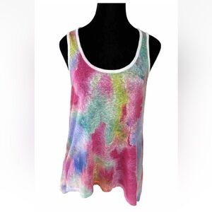 Rainbow Brand Tunic Tank Top M Linen Cotton Racerback Scoop Neck Tie Dye Pink